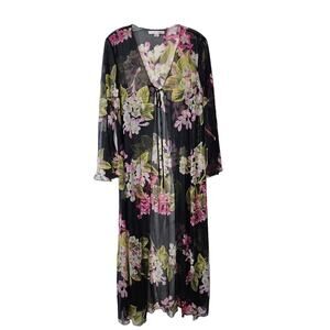 Victoria's Secret Sheer Robe VTG Floral Black Pink Size Small XS Pink Label Y2K